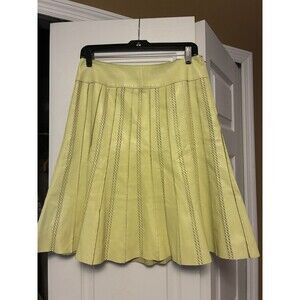 Per Se Cut Out Flare Leather Skirt Size 4 Yellow Knee Length Zipper